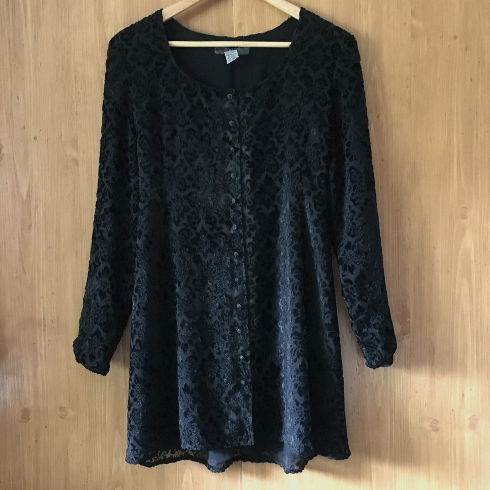 Vintage 90s Gap Archival Black Velvet Burnout Dress S Devore